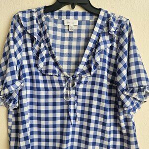 Topshop Boho Houndstooth crop Vneck Top blue Check Milkmaid Western Cowgirl 10